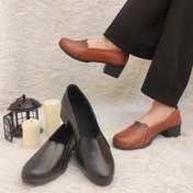 تصویر کفش زنانه طبی پاشنه دار چرمی طبی مدل هلالی 