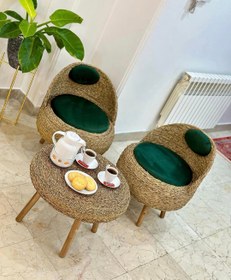 تصویر میز و صندلی حصیری - سفید 