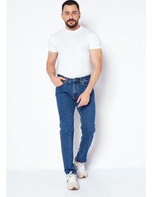 تصویر جین مردانه فیت مستقیم، شستشو شده و کشی، آبی برند selected homme Men Straight Fit Washed Stretchable Jeans, Blue