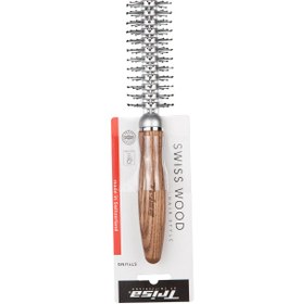 تصویر برس گرد دسته چوبی با پین پلاستیکی سایز کوچک تریزا TRISA Swiss Wood Hair Style Brush 374563