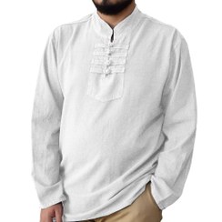 تصویر پیراهن الیافی مردانه سفید ۴گره 