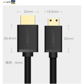 تصویر کابل تبدیل HDMI به Mini HDMI یوگرین 1.5 متری Ugreen HD108 11167 Ugreen HDMI Male to Mini HDMI Male Converter Cable 1.5M HD108-11167