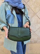 تصویر کیف چرم سبز درب پروانه لیزارد 