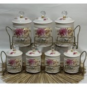 تصویر سرویس پاسماوری 7 پارچه مدل اورانوس گلدار استند فلزی برند Aria کد 10117 