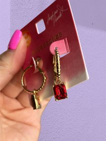 تصویر گوشواره نگین قرمز 