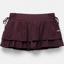 تصویر دامن کوتاه چین دار با مهره ها زنانه زرشکی پل اند بیر 