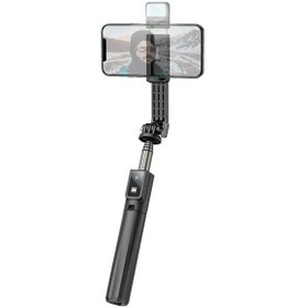 تصویر مونوپاد سه پایه دار دارای ریموت کنترل و چراغ هوکو Hoco Tabletop holder K15 Treasure gimbal version for live broadcast 