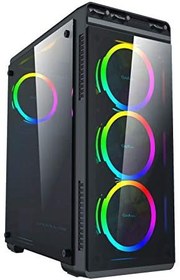تصویر Apevia Aura-S-BK Mid Tower Gaming Case with 2 x Full-Size Tempered Glass Panel, Top USB3.0/USB2.0/Audio Ports, 4 x RGB Fans, Black Frame 