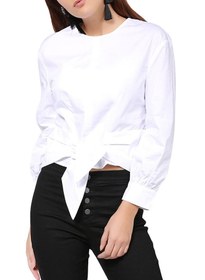 تصویر بلوز آستین بلند سفید با دامن کمانی برند lost ink Bow Hem Long Sleeve Blouse White