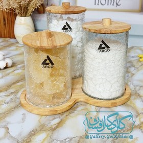 تصویر پاسماوری جاادویه 3 تایی چوب و بلور طرح آبگزی یا الماسی مارک کارا آرکو بدنه شیشه 1 میل ضخیم 