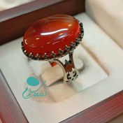 تصویر انگشتر نقره روس طرح نیزه ایی با عقیق سرخ سایز بزرگ 