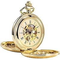 تصویر ساعت جیبی مردانه عتیقه اسکلت مکانیکی نقره ای دو جلدی با اعداد رومی هدیه برای مردان Antique Mens Pocket Watch Skeleton Mechanical Silver Double Case Roman Numerals Gift for Man