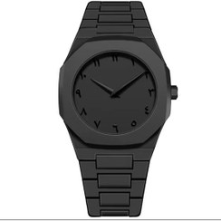 تصویر ساعت مچی مردانه طراحی مینیمال با اعداد فارسی مشکی - کیفیتB 