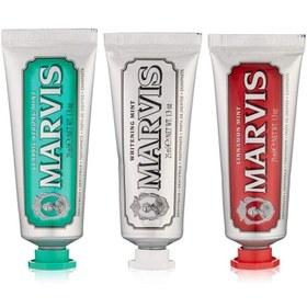 تصویر پک ۳ تایی خمیر دندان مارویس حجم 25 میل Marvis toothpaste travel with flavor 25ml