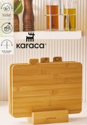 تصویر تخته برش 4 قطعه چپ چوب بامبو گوشت چوبی ماهی سبزیجات نان مجموعه 28 سانتی متر کاراجا Karaca 
