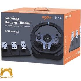 تصویر دسته فرمان بازی پی ایکس ان مدل V9 Game steering wheel PXN model V9