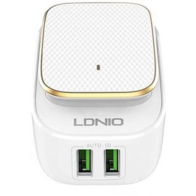 تصویر آداپتور سفید 2 پورت LDNIO دارای چراخ خواب مدل A2205 - سفید 