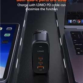 تصویر آداپتور 3 پورت 65 وات الدینیو Ldnio GaN Fast Charging Adapter Q366 