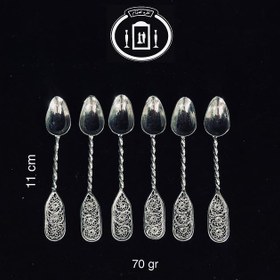 تصویر قاشق چای خوری نقره ملیله ممتاز عیار ۹۲۵ (۶ عدد) Silver spoon 92.5% purity