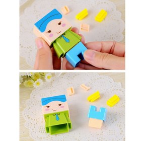 تصویر تراش و پاکن دوقلو لگویی طرح Lego Boy Double Hole Sharpener/Eraser