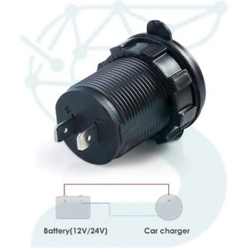 تصویر ولت متر و شارژر خودرویی با USB رنگ قرمز 