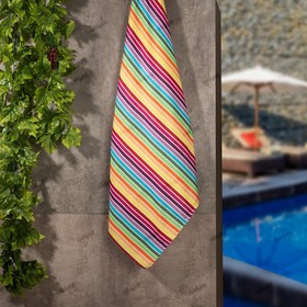 تصویر حوله یزدی نخی بدون ریشه رنگین کمانی سایز150*70 رامش کد118 