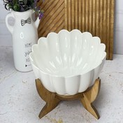 تصویر کاسه صدف پایه چوبی جنس سرامیک درجه 1 و چوب ضد آب