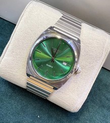 تصویر ساعت مردانه تیسوت بند آجری صفحه سبز 