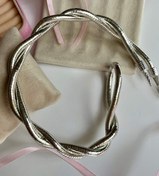 تصویر دستبند مینیمال منعطف ماری نقره ای آبکاری سنگین رادیوم Flexible minimal snake necklace and bracelet