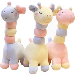 تصویر عروسک زرافه پولیشی گردن حلقه ای سایز ۳۰ سانتی متر 