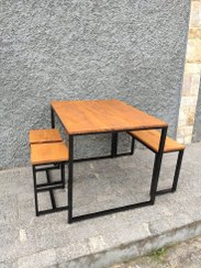 تصویر میز پذیرایی چوبی کافه مدل B154 با نیمکت و صندلی 