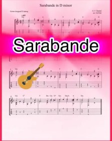 تصویر نت گیتار Sarabande from Suite in D minor ساراباند هندل همراه با تبلچر و اجرای نت و بکینگ ترک 