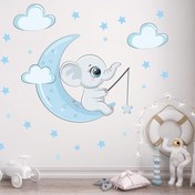 تصویر برچسب دیواری اتاق کودک - فیل کوچولو روی ماه - کد W251 