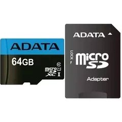 تصویر کارت حافظه microSDXC ای دیتا مدل Premier کلاس 10 استاندارد U1 سرعت 80MBps ظرفیت 64 گیگابایت به همراه آداپتور SD ا ADATA microSDXC Premier UHS-I U1 80MBps - 64GB ADATA microSDXC Premier UHS-I U1 80MBps - 64GB