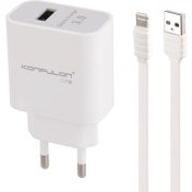 تصویر شارژر دیواری فست شارژ Konfulon C27 2.4A QC3.0 PD 18W + کابل آیفونی Konfulon C27 2.4A QC3.0 PD 18W Wall Charger With Lightning Cable