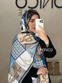 تصویر شال ابریشم آبی روشن-تیره کد2149 