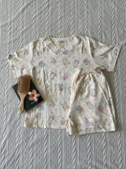 تصویر ست لباس راحتی زنانه و دخترانه دو تیکه بلوز و شرتک موسلین کد 3411 