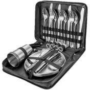 تصویر سرویس کامل ظروف کمپینگ استیل با کیف | ضد ضربه و بادوام 