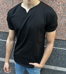 تصویر تیشرت یقه کوبایی مشکی کد 49 Black Cuban collar cotton fabric blouse