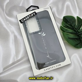 تصویر قاب گوشی Galaxy S23 Ultra سامسونگ پشت گلس آینه ای اورجینال CASETIFY طرح رز سفید من محافظ لنزدار مشکی کد 243 