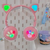 تصویر هدفون خرگوشی چراغ دار مدل Cat Ear رنگ بنفش و صورتی 