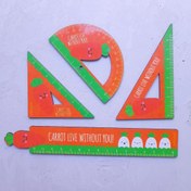 تصویر ست خطکش ونقاله وگونیا مدل هویجی وهلو کیتی ۴تیکه چوبی - طرح هویجی ا set tahrir set tahrir