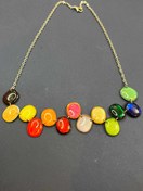 تصویر گردنبند چوکر رزین رنگین کمان کوتاه نقره ای 