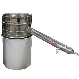 تصویر دستگاه تقطیر(عرقگیر/گلابگیر) 30 لیتری لوله بلند با کندانسور(خنک کننده) آبی استیل 