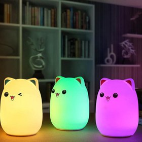 تصویر چراغ خواب سیلیکونی ضربه ای مدل گربه silicone bed lamp