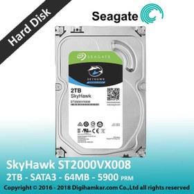 تصویر هارد اینترنال سیگیت مدل SkyHawk Surveillance ST2000VX008 با ظرفیت ۲ ترابایت Seagate SkyHawk ST2000VX008 2TB SATA Internal Hard Drive