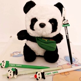 تصویر عروسک پولیشی پاندا با کیف سبز Panda toy