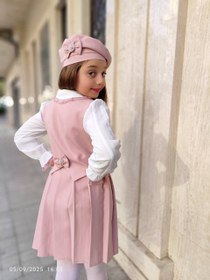 تصویر ست شومیز و جلیقه و دامن و کلاه مناسب ۴ الی ۱۰ سال 