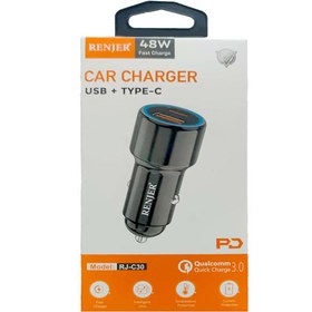 تصویر شارژر فندکی 48 وات رنجر RENJER RJ-C30 CAR CHARGER TWO WAY FAST CHARGE RJ-C30 48W