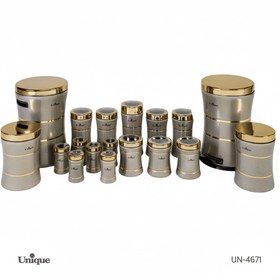 تصویر سرویس آشپزخانه 18 پارچه کمر باریک خطی زیتونی طلا یونیک کد UN-4671 